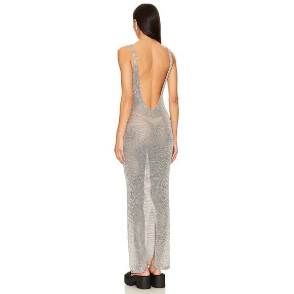 superdown Egon Maxi Dress in Gold New Womens Long Metallic Knit - Picture 2 of 11